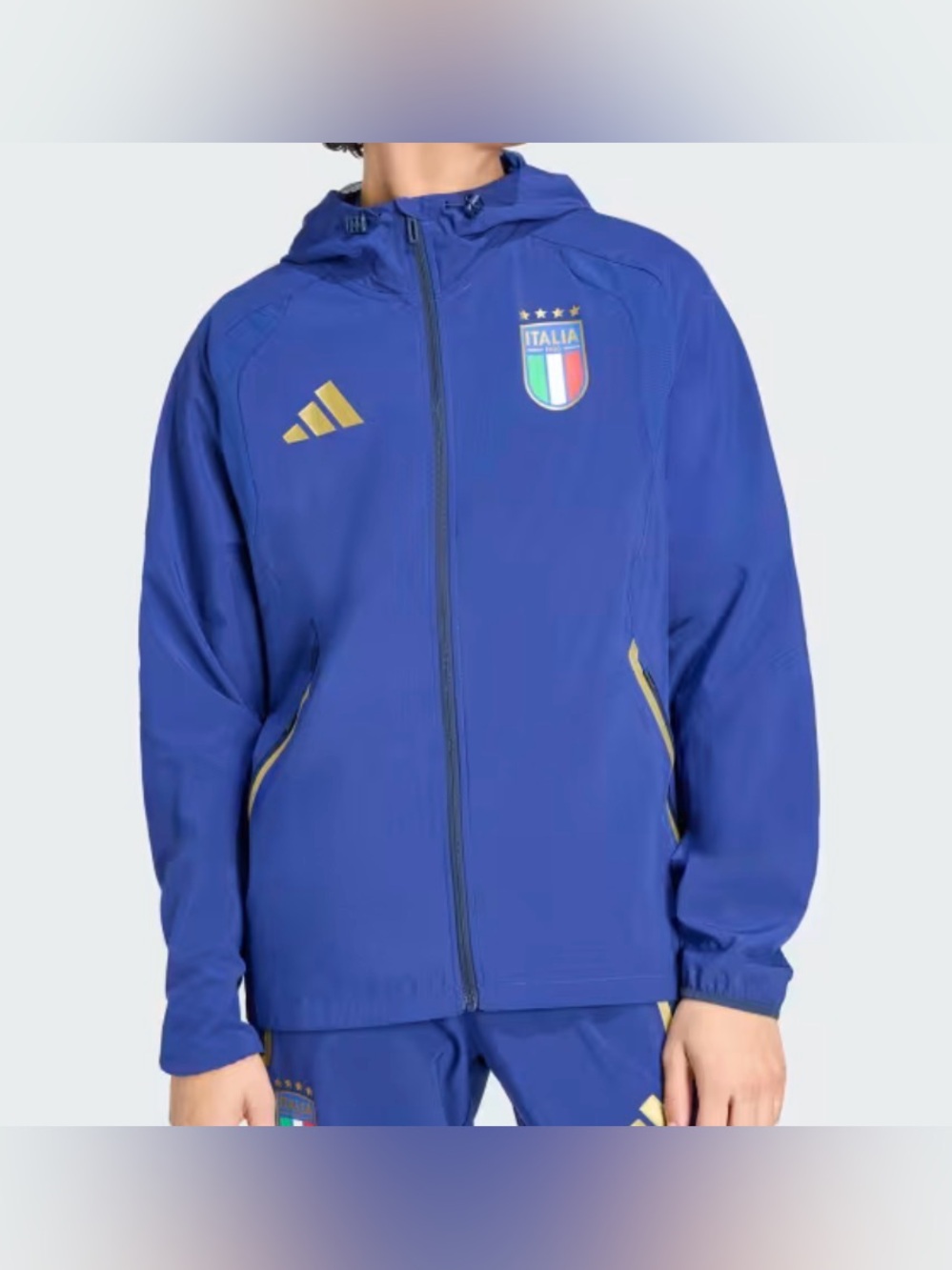 Adidas Italy National Team Men’s Tiro Travel Full Zip Windbreaker Blue Sz L New